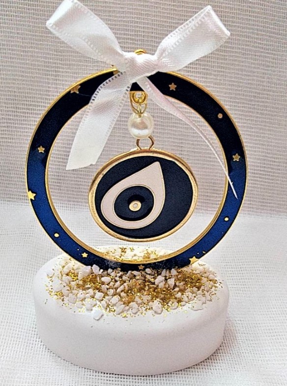 Μπομπονιέρα Βαπτισης-Γάμου Βότσαλο Κύκλος Με μάτι τιμή 3.50€