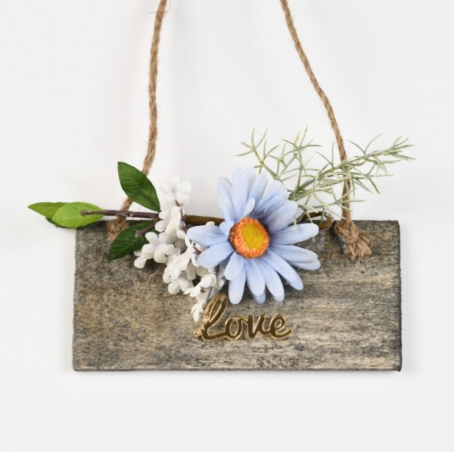 Κρεμαστό Ξύλινο καδράκι με λουλούδια 15Χ20CM Μπομπονιέρα Βάπτισης-Γάμου Τιμή 1.75€