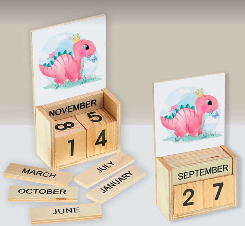 ημερολόγιο ξύλινο μπομπονιέρα βάπτισης με θέμα δεινόσαυρο τιμή 1.90€