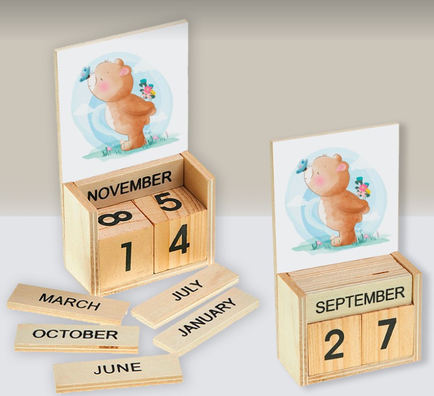 ημερολόγιο ξύλινο μπομπονιέρα βάπτισης με θέμα αρκουδάκι τιμή 1.90€