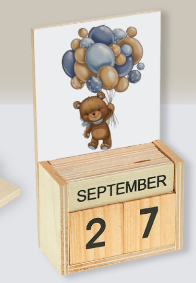 ημερολόγιο ξύλινο μπομπονιέρα βάπτισης με θέμα αρκουδάκι με μπαλόνια τιμή 1.90€