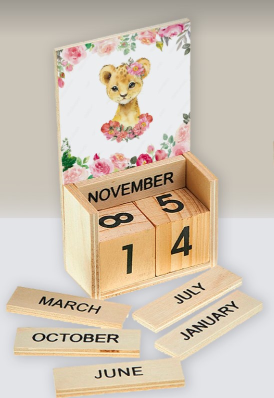 ημερολόγιο ξύλινο μπομπονιέρα βάπτισης με θέμα λιονταράκι τιμή 1.90€