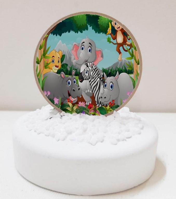 Ελεφαντάκι με ζώα της ζούγκλας Ξύλινη Φιγούρα Εκτυπωμένη Σε Πέτρα Βότσαλο Μπομπονιέρα Βάπτισης Τιμή 1.69€