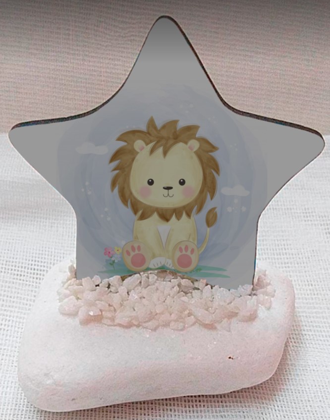 Αστεράκι Ξύλινο Τυπωμένο Σε Πέτρα Με ζωάκι λιοντάρι Μπομπονιέρα Βάπτισης Τιμή 1.85€