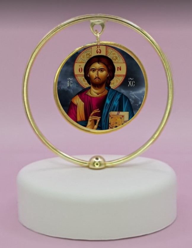 μπομπονιέρα βάπτισης-γάμου εικόνα χριστός σε κύκλο βότσαλο νεο σχεδιο 2023 τιμή 2.35€